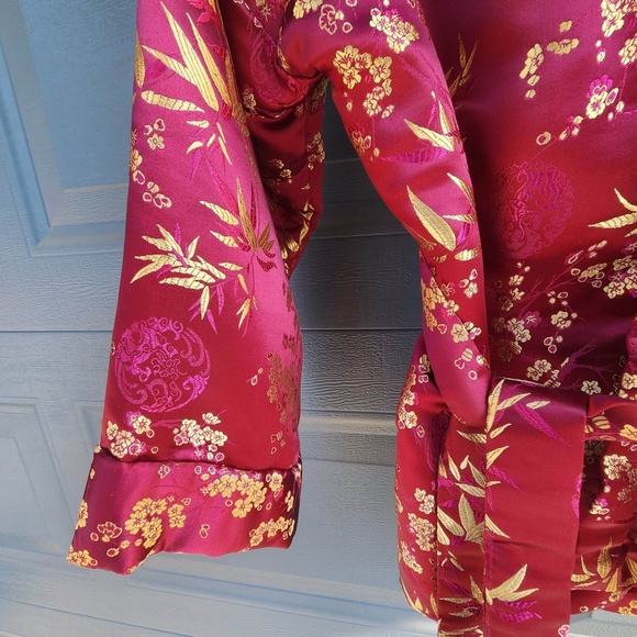 Oriental Magenta / Gold Bed Jacket with Belt o/s - Picture 3 of 5